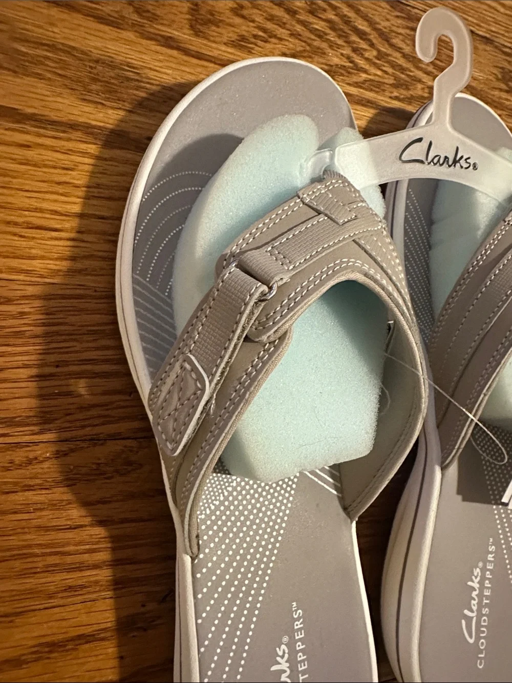 Clarks Women's Gray/Beige Slide Sandals with Grey Footbed - Picture 3 of 5